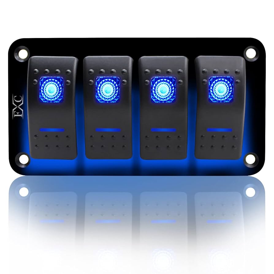 Amazon | (4 Gang Blue) - FXC Rocker Switch Aluminium Panel 2